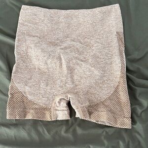 Beige Textured High-Waist Shorts